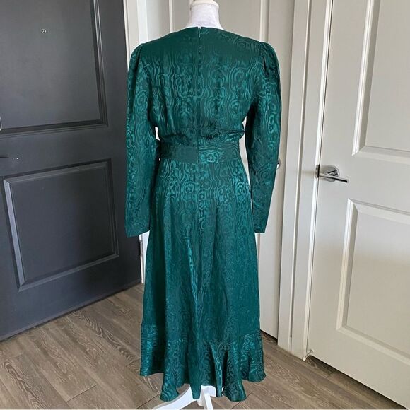 INTERMIX Birdie Silk Wrap Midi Dress in Emerald Green Size S - Picture 4 of 8